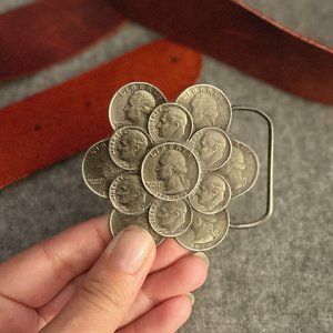 Coin Belt Buckle, western style quarters and dimes